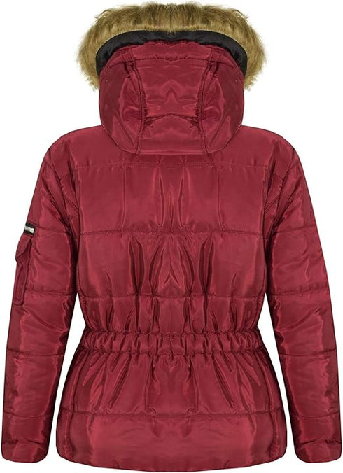 GIRLS PUFFER JACKET WITH DETACHABLE STYLISH HOODED - MAROON